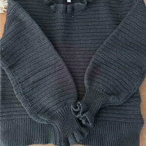 Madewell Black Ruffle-Cuff Crewneck Sweater